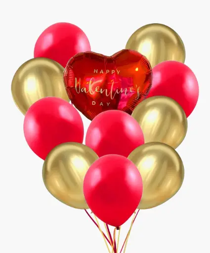 [RED BALOONS * 5 GOLD BALOONS * 5 VALENTINE’S DAY BALOON * 1] VALENTINE’S DAY BALOON BUNCH